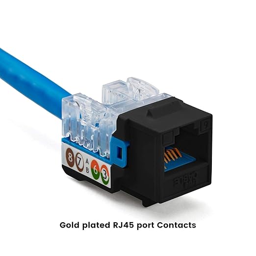 trueCABLE Cat6 Keystone Jack, Unshielded (UTP), 90 Degree Punch-Down, PoE++ (4PPoE) 100W, UL Listed, ETL Verified, ANSI/TIA Certified, Modular RJ45 Female, Black, 12 Pack