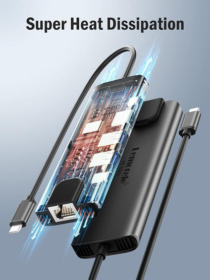Lemorele USB-C Hub 6-in-1 with 4K@60Hz HDMI, Gigabit Ethernet,100W Power Delivery, USB-C and 2 USB-A 5 Gbps Data Ports for MacBook Air/Pro, Dell, Hp, XPS, and More