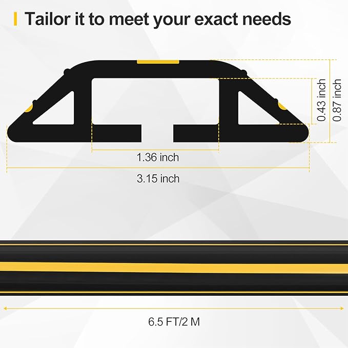 Floor Cord Cover 6.5Ft 2Pcs Heavy Duty PVC Floor Cable Protector Electric Cord Hider Cable Management Floor Strip Extension Cord Covers Cable Raceway for Wires on Floor Inner Channel 1.36" W x 0.43" H