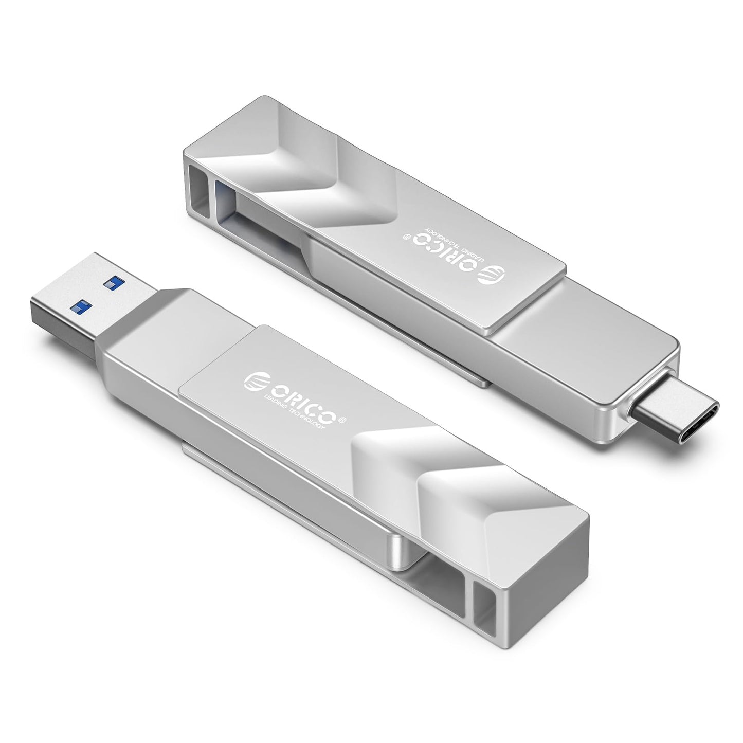 ORICO 512GB Portable Solid State Drive, 1050MB/s Dual-Port Rotating Metal External SSD with 90° Click-Stop, Reliable Storage for iPhone 16, 17 Series, Type-C Smartphone, Mac, Audio, Vehicle - A101