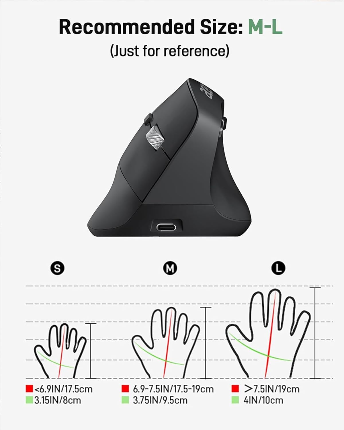 Acer Ergonomic Mouse Wireless, Adjustable DPI Vertical Mouse for Laptop
