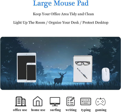 RTGGSEL 31.5x11.8 Inch Non-Slip Long Extended Large Gaming Mouse Pad with Stitched Edges XL Laptops Keyboard Mouse Mat(Forest Deer)