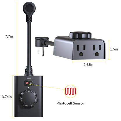 Minoston Outdoor Timer 2 Pack, Dusk to Dawn Outlet With 2 Grounded Outlets, 2-8 Hour Settings for Halloween Christmas Lights, ETL Listed (MP41T)