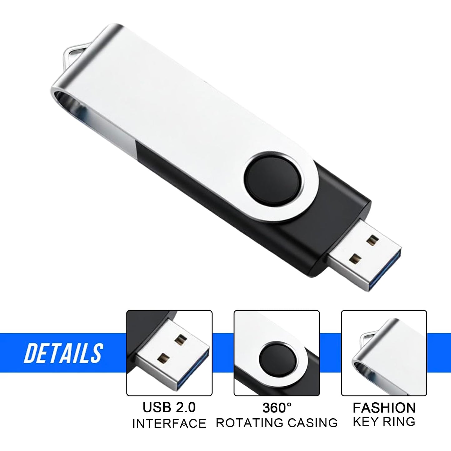 5 Pack 128GB USB Flash Drive with Type C Adapter and Storage Box USB 2.0 High Speed Metal Pen Drive 360° Rotatable Storage Memory Stick for Phone/Pad/PC/Laptop/Android - Black(5-Pack 128GB)