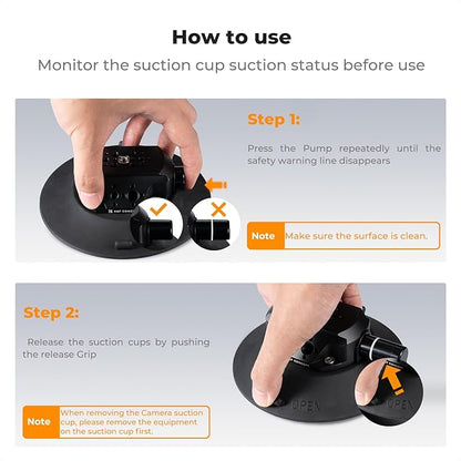 K&F Concept 6" Suction Cup Camera Mount with Magic Arm, ARRI Style 1/4" 3/8" Threads, Quick Release Car Mount for DSLRs Action Camera Phone Video Shooting Compatible with Hero 13 12 DJI Insta360