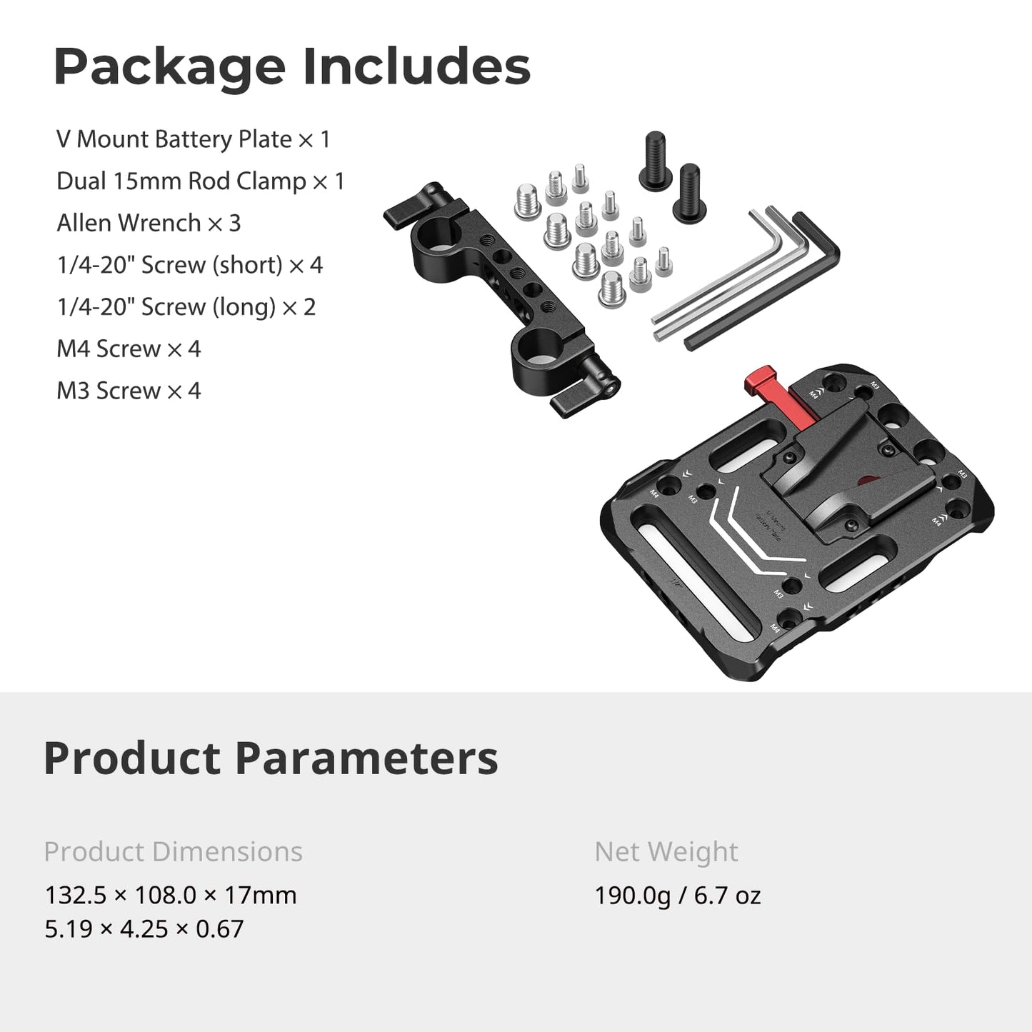 SmallRig V Mount Battery Plate, V-Lock Battery Plate with Dual 15mm Rod Clamp, 1/4"-20 & 3/8"-16 Threaded Holes, for SmallRig V Mount Battery VB99 SE / VB99 / VB99 Pro, for Neewer PS099E