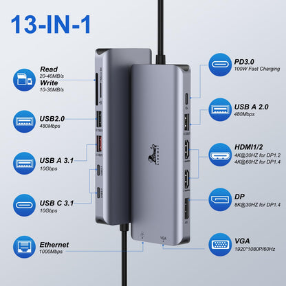 USB C Docking Station 4 Monitors, LIONWEI 13-in-1 USB C Hub for Laptop Mac