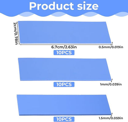 30 Pcs 2.6 * 0.8 Inches Silicone Thermal Pad Reusable CPU Thermal Pad Heat Resistant Conductive Silicone Pads Non Conductive Heat Resistance Cover for Laptop Heatsink CPU GPU LED Cooler