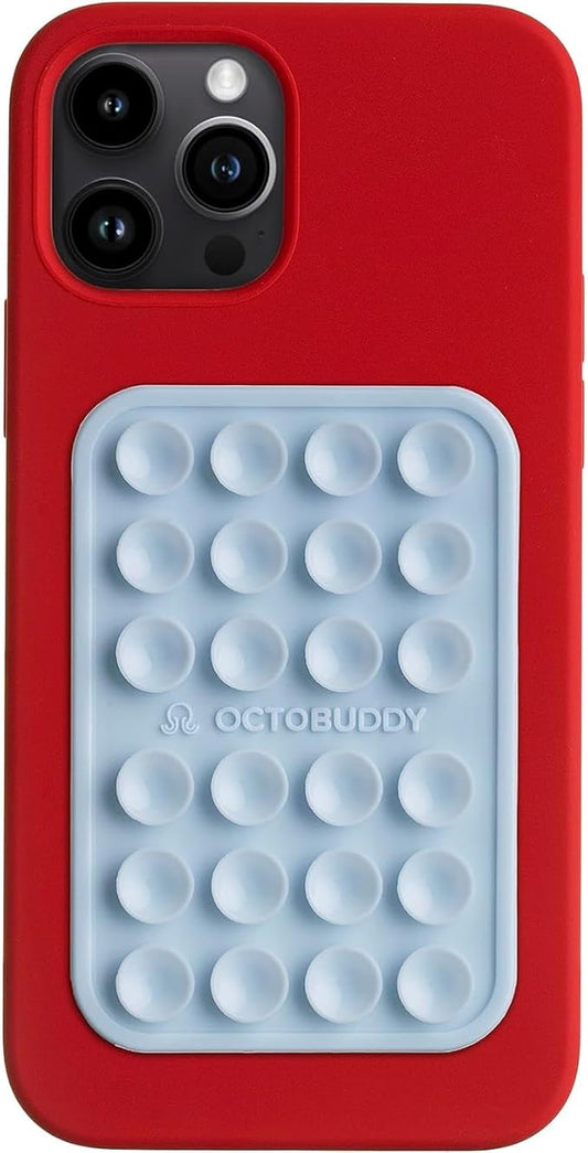 OCTOBUDDY Classic - Silicone Suction Phone Case Adhesive Mount - Hands-Free, Strong Grip Holder for Selfies & Videos - iPhone & Android Compatible - 2.25″ x 3.25″, Baby Blue