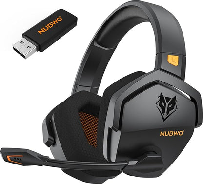 NUBWO G06 Dual Wireless Gaming Headset with Microphone for PS5, PS4, PC - 23ms Low Latency Audio - 100-Hour of Playtime - 50mm Drivers (Black-Orange)