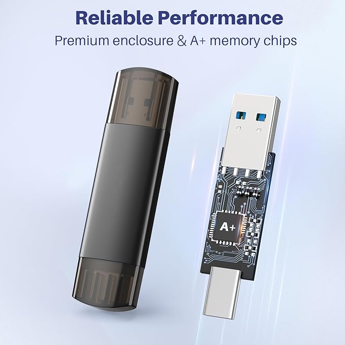 256GB USB C Flash Drive Dual USB 3.0 Flash Drive Type C + USB A Portable Type-C Flash Drive 2-in-1 USB-C Thumb Drive for Smartphone Tablet Computer Mac iPhone 16/17 Black
