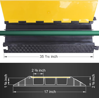 Rubber Cable Protector Ramp, Heavy Floor Cable Wire Cord Cover Speed Bumps 22000Lbs Load Capacity, Driveway Hose Cable Ramp Protective Cover for Indoor and Outdoor (3-Channel x 2Pcs)