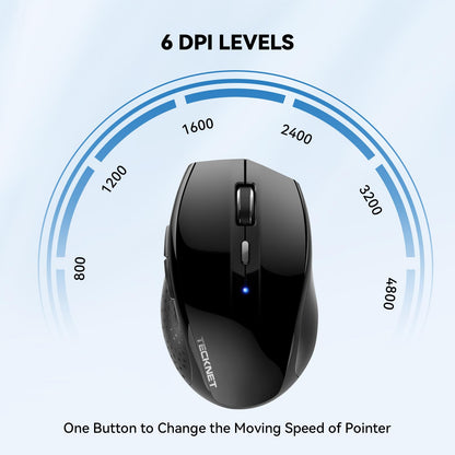 TECKNET Bluetooth Mouse, Wireless Silent 6 Buttons 2-Yr Battery, Black