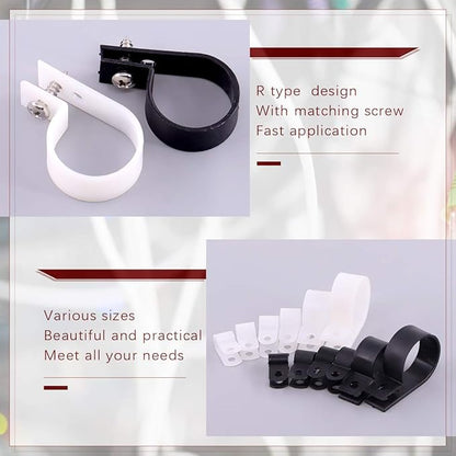 Hilitchi 132 Pcs 6 Sizes Black and White Plastic Cable Clamp R Type Screw Mounting Cord Fastener Cable Clips Assortment Kit with Screws for Wire Management Cable Conduit (Clips from 6mm to 23mm)