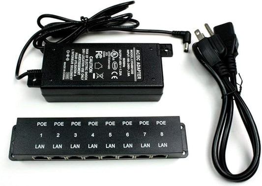 PoE Texas 8 Port Injector - 10/100 Passive Power Over Ethernet With 48V 60W UL Power Supply - 802.3af for VoIP Phones, WiFi Access Points, IP Cameras - Add to A Non-PoE Switch