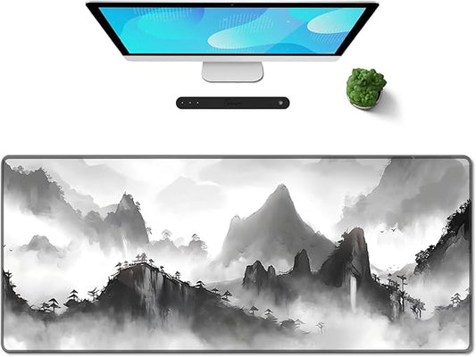 Galdas Mouse Pad for Gaming,XXL XL Large Mouse Mat Long Extended Mousepad Desk Mat Non-Slip Rubber Mice Pads Stitched Edges Thin,Black Ink Background (31.5 x 11.8 x 0.12 Inches)