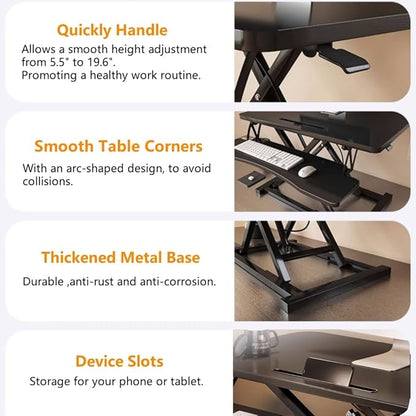 37-inch Standing Desk Converter,Height Adjustable Sit to Stand Up Workstation Riser, Dual Monitor and Laptop Riser with Wide Keyboard Tray, Headphone Stand,Cable Clips,for Home Office, Black