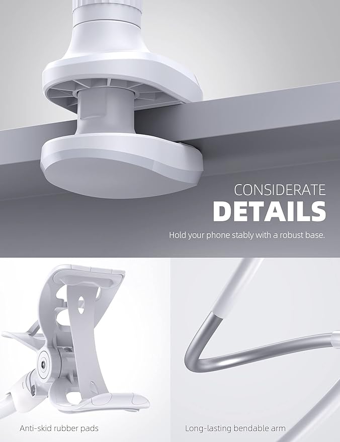 Lamicall Phone Holder, Gooseneck Mount, Compatible with 4-7'' Smartphones and Desktops, Adjustable Arm and Non-Slip Base, Easy to Install and Use