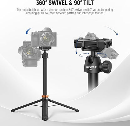NEEWER BASICS 59"Selfie Stick Tripod Compatible with iPhone & DLSR Camera, Small Metal Compact Portable Travel Desk Stand with Remote Ball Head 2in1 Cell Phone Holder Mount for Video Recording Filming