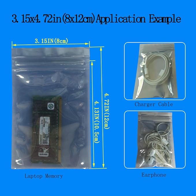 Daarcin 100pcs 3.15X4.72in/8X12cm Anti Static Bags,ESD Bags Resealable for HDD with 100pcs Labels, Antistatic Bag for Hand Drive or Varieties of Electronic Device