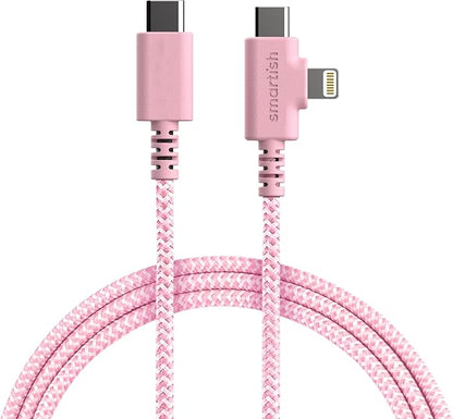 Smartish 2 in 1 USB C to USB C/Lightning Cable - Crown Joule - 6 Ft Fabric Wrapped Fast Charging Cord - for iPhone, Galaxy, Pixel - 100W Dual Fast Charger for Phones/Laptops - I'm Blushing