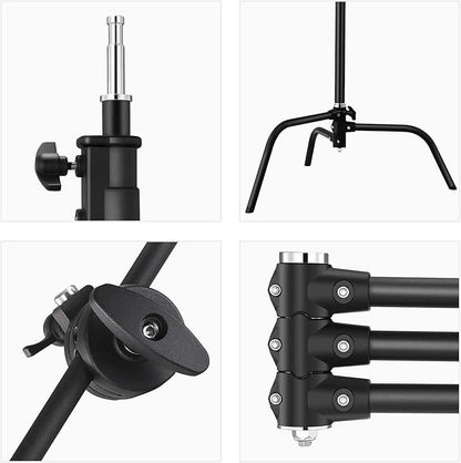 Soonpho 2 Pack 100% Heavy-Duty Steel C-Stand, Pro Photography Light Stand with 3.5'/108cm Extension Arm, Grip Head, Turtle Base for Studio Monolight, Softbox, Reflector, Max Height 10'/305cm – Black