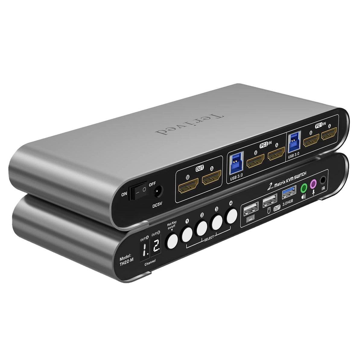 Terived 4 Computers 2 Monitors USB 3.0 HDMI KVM Switch 4K@60Hz with Hotkey Switching, Automatic Switching 4 Port Dual Monitor, Aluminum, Digital Display, USB 3.0 Audio/Mic, EDID, HDR10 with Cables