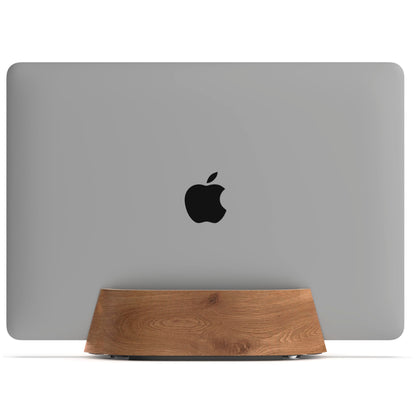 HumanCentric Vertical Laptop Stand in Black Walnut Wood, Adjustable