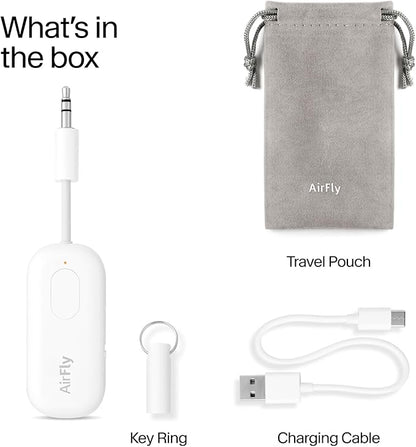 Twelve South AirFly Pro | Bluetooth Wireless Transmitter/Receiver Adapter for 2 Headphones, Audio Sharing, Compatible with 3.5mm aux Jack for Airplanes, TV, Gym, Stereo, and Travel, 25+ Hr Battery