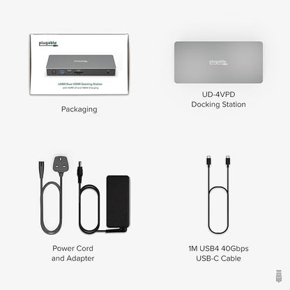 Plugable USB C Docking Station Dual Monitor, 11-in-1, USB4 40G 100W Laptop Charging Dock for Windows and Thunderbolt, 4K HDMI 2.1 upto 120Hz, 2.5Gbps Ethernet, SD Reader, 20W USB-C Charging Driverless