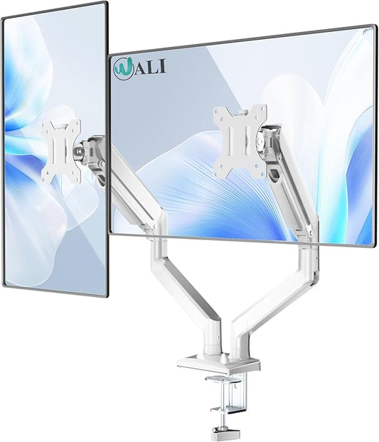 WALI Dual Monitor Stand for 17-32 inch Screens, Dual Monitor Arms for 2 Monitors Holds up to 19.8 lbs, Adjustable Dual Monitors Mount, VESA 75x75/100x100mm (GSMP002NW), White