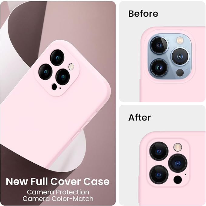FireNova Designed for iPhone 13 Pro Case, Silicone Upgraded [Camera Protection] Phone Case with [2 Screen Protectors], Soft Anti-Scratch Microfiber Lining Inside, 6.1 inch, Chalk Pink