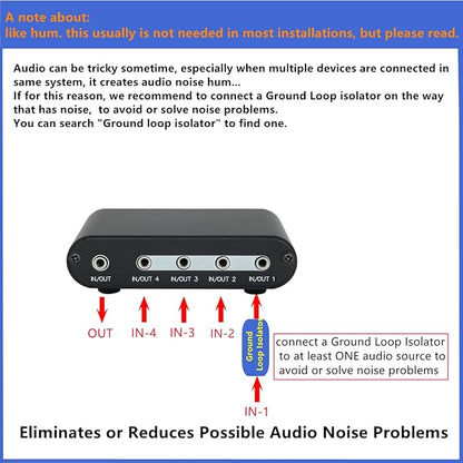 4-Way 3.5mm Stereo Audio Switch Input Signal Source Switcher Selector Splitter Box with line Volume Controller (4 in 1 Out / 1 in 4 Out) -MC41