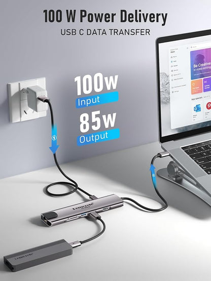 Lemorele USB C Hub Multiport Adapter 10-in-1 for MacBook Pro with HDMI 4K 60Hz, Gigabit Ethernet, 100W Power Delivery, 2 USB 3.0 Ports, SD/TF Card Reader, for HP/Dell/Lenovo Laptops