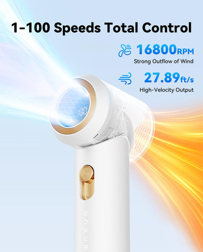 MUXNW Lipstick Size Mini Handheld Fan, 16800RPM 100-Speed Digital Display Pocket Fan, Anti-Mistouch Lock 1800mAh Rechargeable Portable Personal Fan White