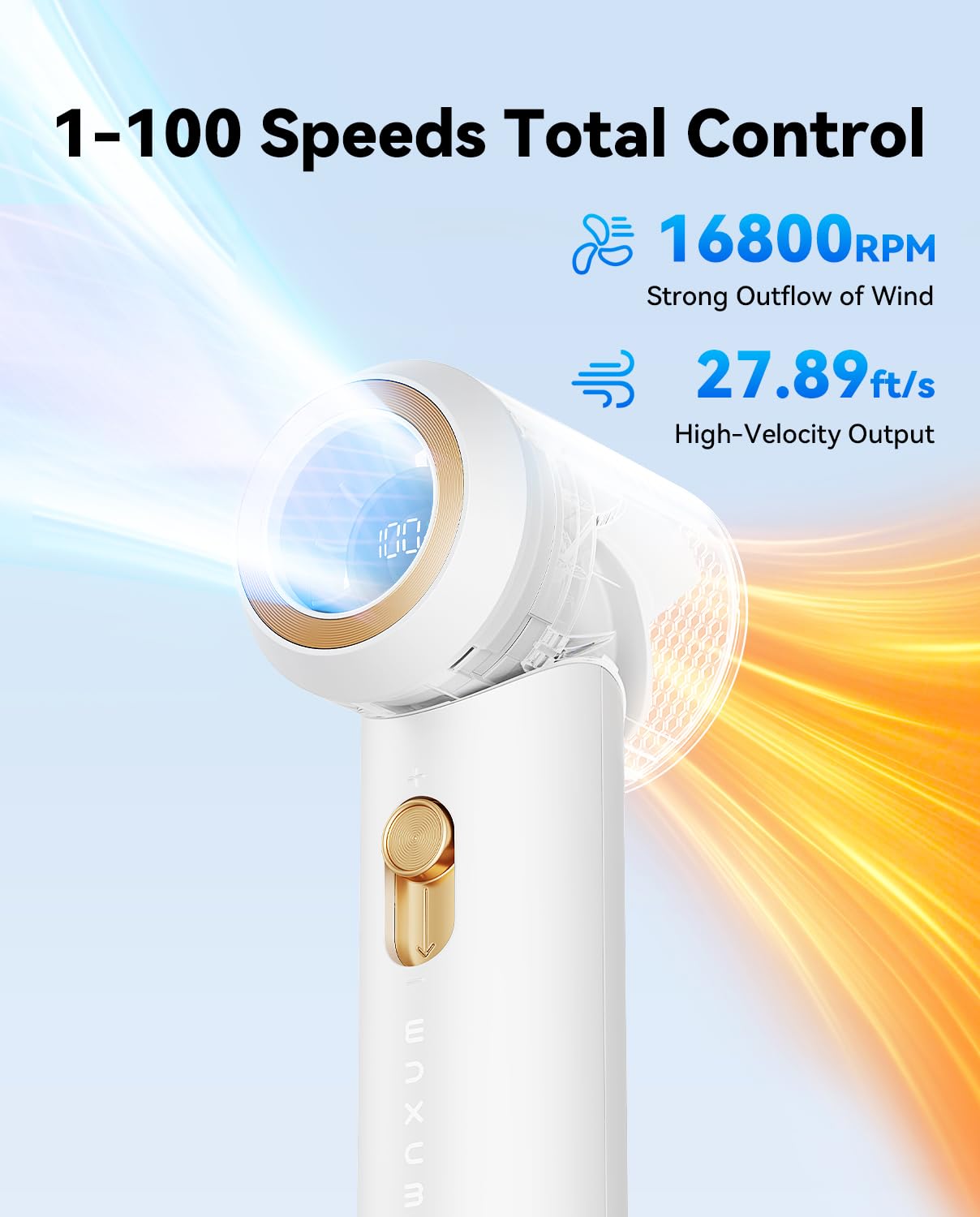 MUXNW Lipstick Size Mini Handheld Fan, 16800RPM 100-Speed Digital Display Pocket Fan, Anti-Mistouch Lock 1800mAh Rechargeable Portable Personal Fan White