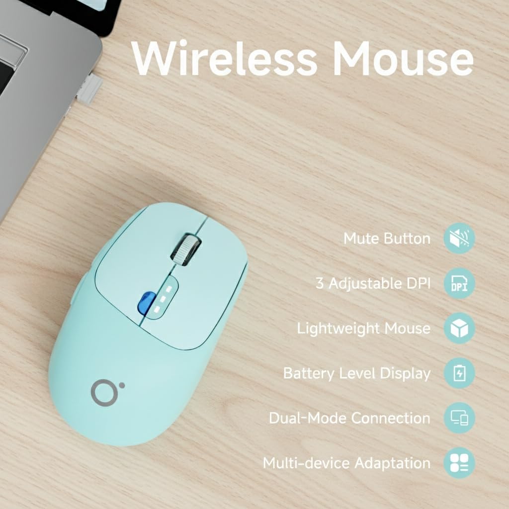 SEUNKWANG Dual-Mode Wireless Mouse with Visible Battery Indicator, Silent Rechargeable Bluetooth & 2.4G Computer Mouse, 1600 DPI, One-Click Desktop Privacy Key, Portable Mice for Laptop/PC/Mac - Blue
