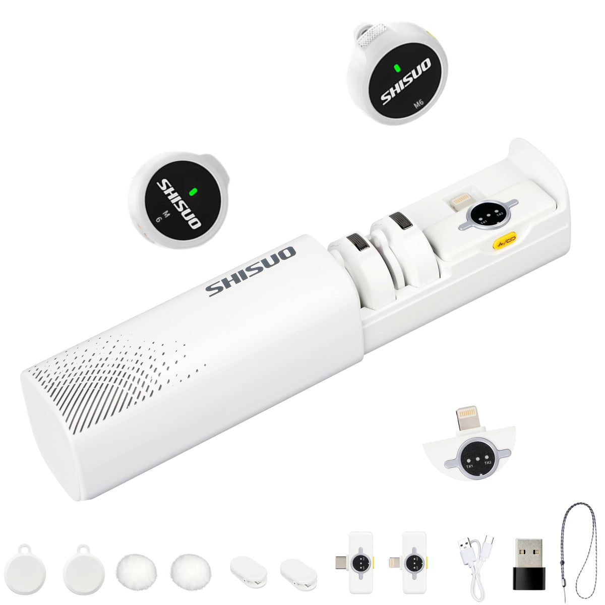SHISUO Wireless Microphone for iPhone Android, Magnetic Lavalier Lapel Mic