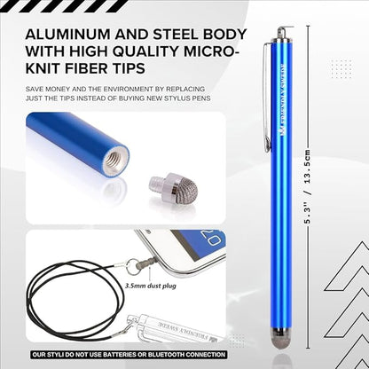 The Friendly Swede Mesh Tip Stylus Pen for Touchscreen — 3-Pack Micro-Knit Capacitive Stylus Pen for iPad & iPhone with 3 Replaceable Fiber Tips, Elastic Lanyards & Screen Cleaning Cloth