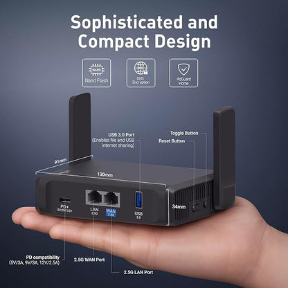 GL.iNet GL-BE3600 (Slate 7) Portable Travel Router, Pocket Dual-Band Wi-Fi 7, 2.5G Router, Portable VPN Routers WiFi for Travel, Public Computer Routers, Business Trip, Moblie/RV/Cruise/Plane