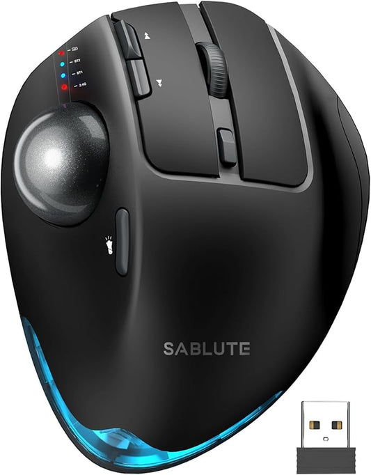 SABLUTE MAM1 Pro Ergonomic Wireless Trackball Mouse, Adjustable 0°/18° Angle, Thumb Control Mice, Quiet Click, 3 Multi-Device Bluetooth & USB Receiver, Rechargeable Mouse for Office, Windows Mac