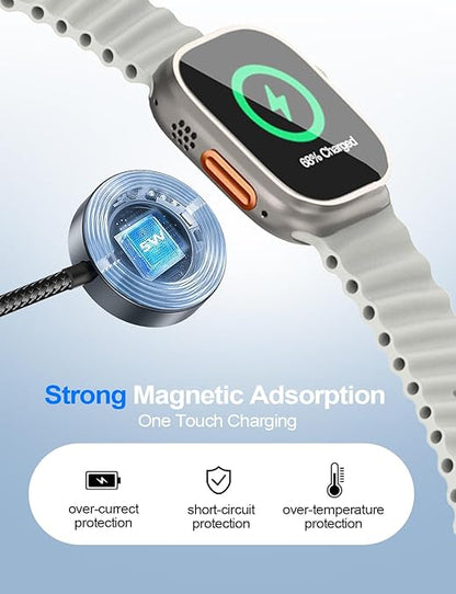 4-in-2 Multi Charging Cable for Apple Watch Charger/Samsung/iPhone Charger,Car/Office/Camping/Travel Essentials,Type C Cable Cord for iWatch Ultra/10-2/iPhone 16-11/Samsung S25-S20,iPad,airPods-Black