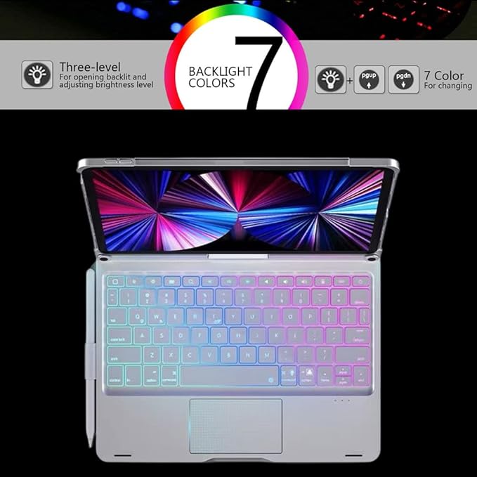 Keyboard Case for iPad 10.2 9th/8th/7th Gen, Rotating Case for iPad9/iPad8/iPad7 with Backlits Touchpad Keyboard-360° Rotatable Smart Cover with Pencil Holder, Rose Gold