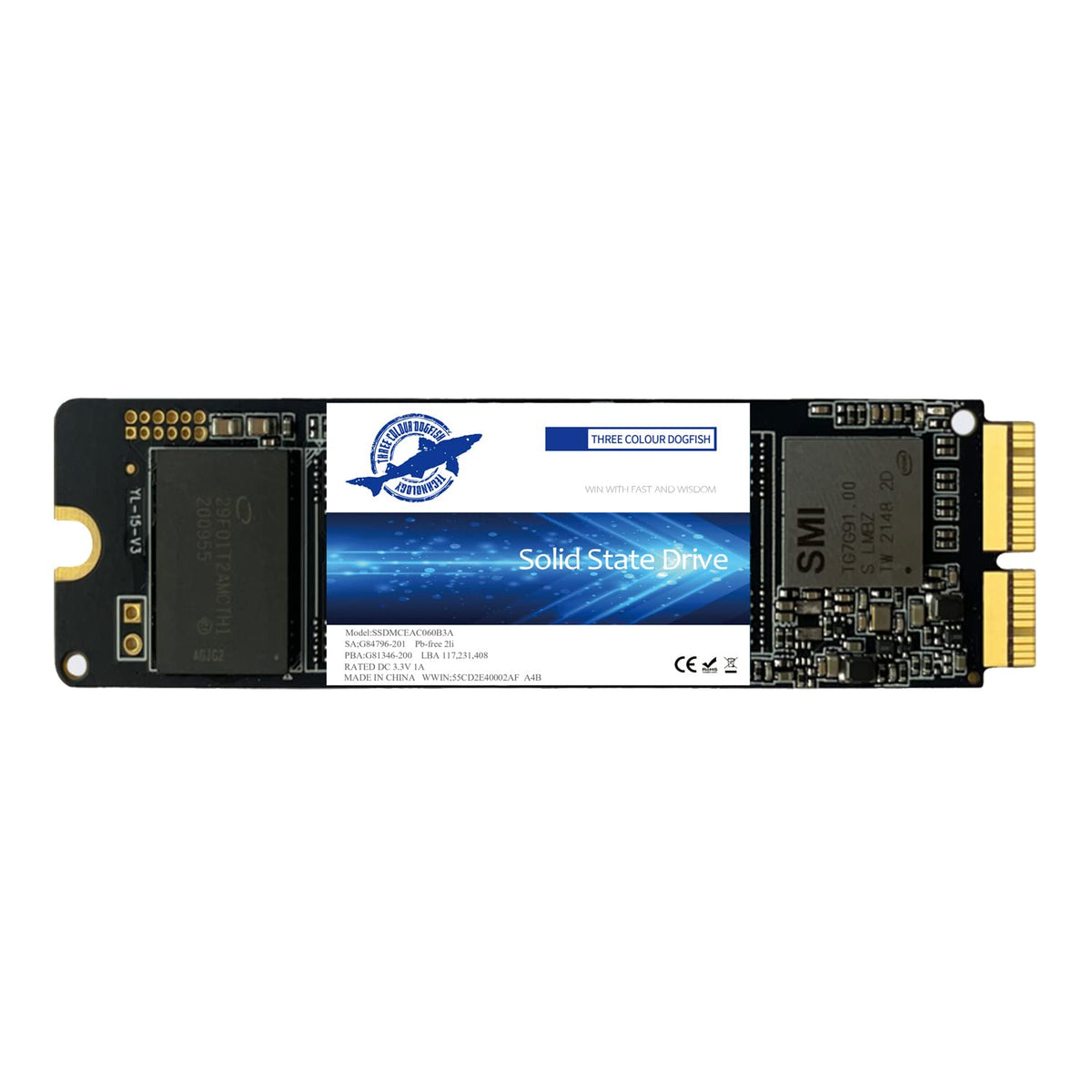 Dogfish NVMe SSD da 256 GB per MacBook PCIe Gen3x4 M.2 2280, SSD interno per MacBook Air A1466 A1465 (2013-2017)/MacBook Pro A1398 A1502 (Retina 2013-2015)/iMac A1419 A1418