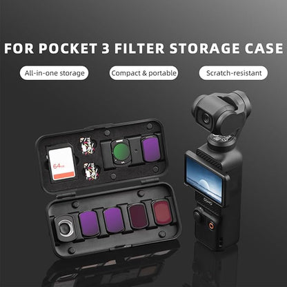 Filter Case for DJI Pocket 3, Magnetic Lens Filter Storage Case for DJI Osmo Pocket 3 Creator Combo Accessories, ND-UV-CPL Wide Angle Macro Lens TF/SD Card Organizer