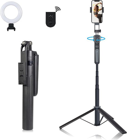 Extendable Auto Face Tracking Phone Tripod Stand, Compatible for Android/iPhone, 360° Rotation Selfie Sticks with Light, Smart AI Facial Recognition, Cameraman Shooting for Video, Vlog, Live Stream