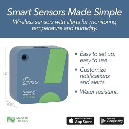 SensorPush HT.w Smart Temperature Sensor & Humidity Sensor - Bluetooth Thermometer & Hygrometer with App Monitoring - Water Resistant Temperature & Humidity Monitor for RV, Basement, Fridge (4 Pack)