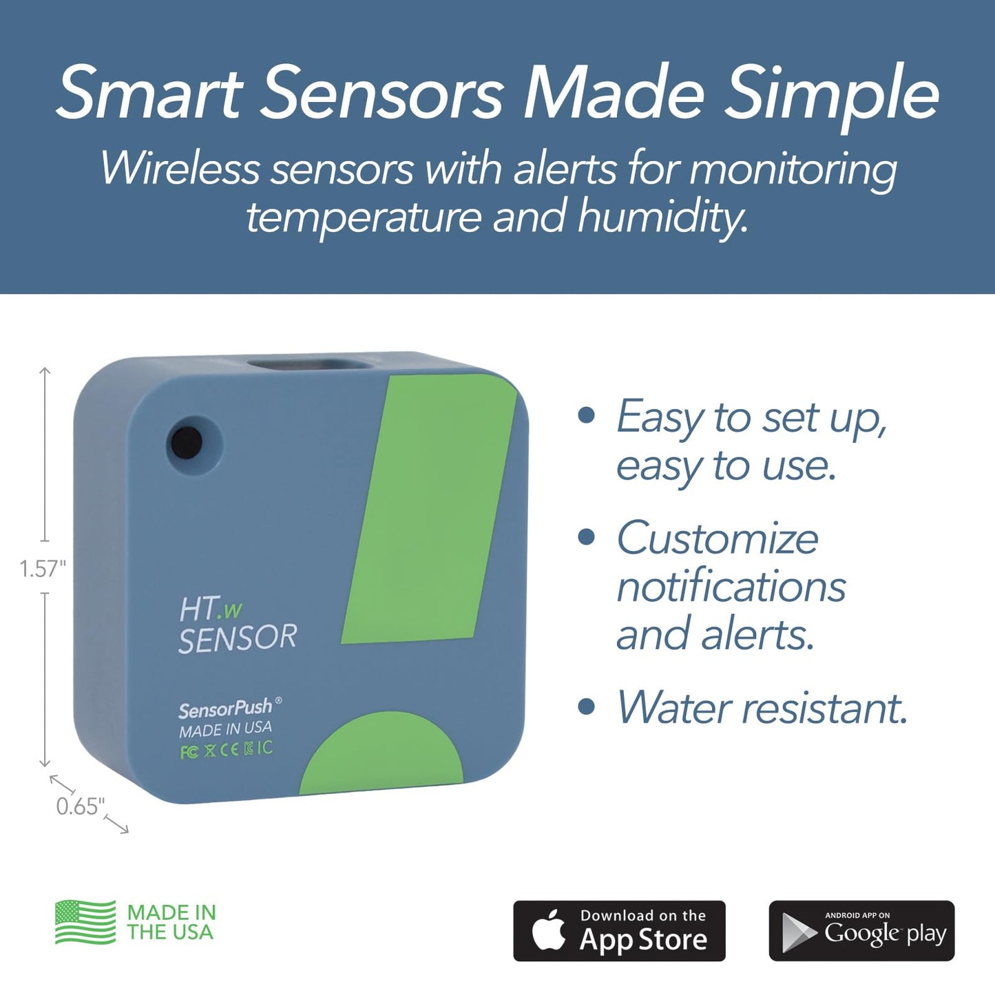 SensorPush HT.w Smart Temperature Sensor & Humidity Sensor - Thermometer & Hygrometer w/App Monitoring - Water Resistant Temperature and Humidity Monitor w/Heat Index for RV, Fridge & More