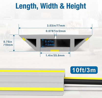 Eapele Floor Cable Cover Protector,Heavy Duty PVC Duct Easy to Unroll,Prevent Cable Trips and Protect Wires,Perfect for Home Office or Outdoor (Gray - 10ft)