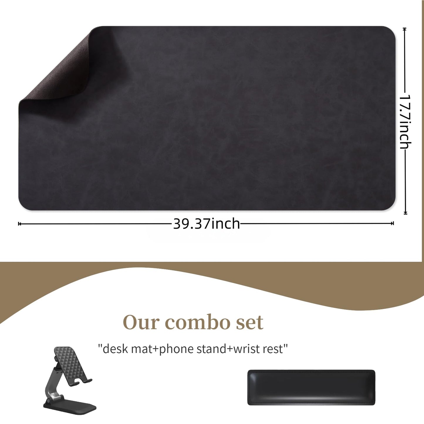 Leather Desk pad for Computer and laptops, Ideal for Gaming and Office use, Large Mouse pad and Keyboard mat,Desk mat Special for man. A complimentary Wrist pad and Phone Stand (Black, 39.37"*17.7")